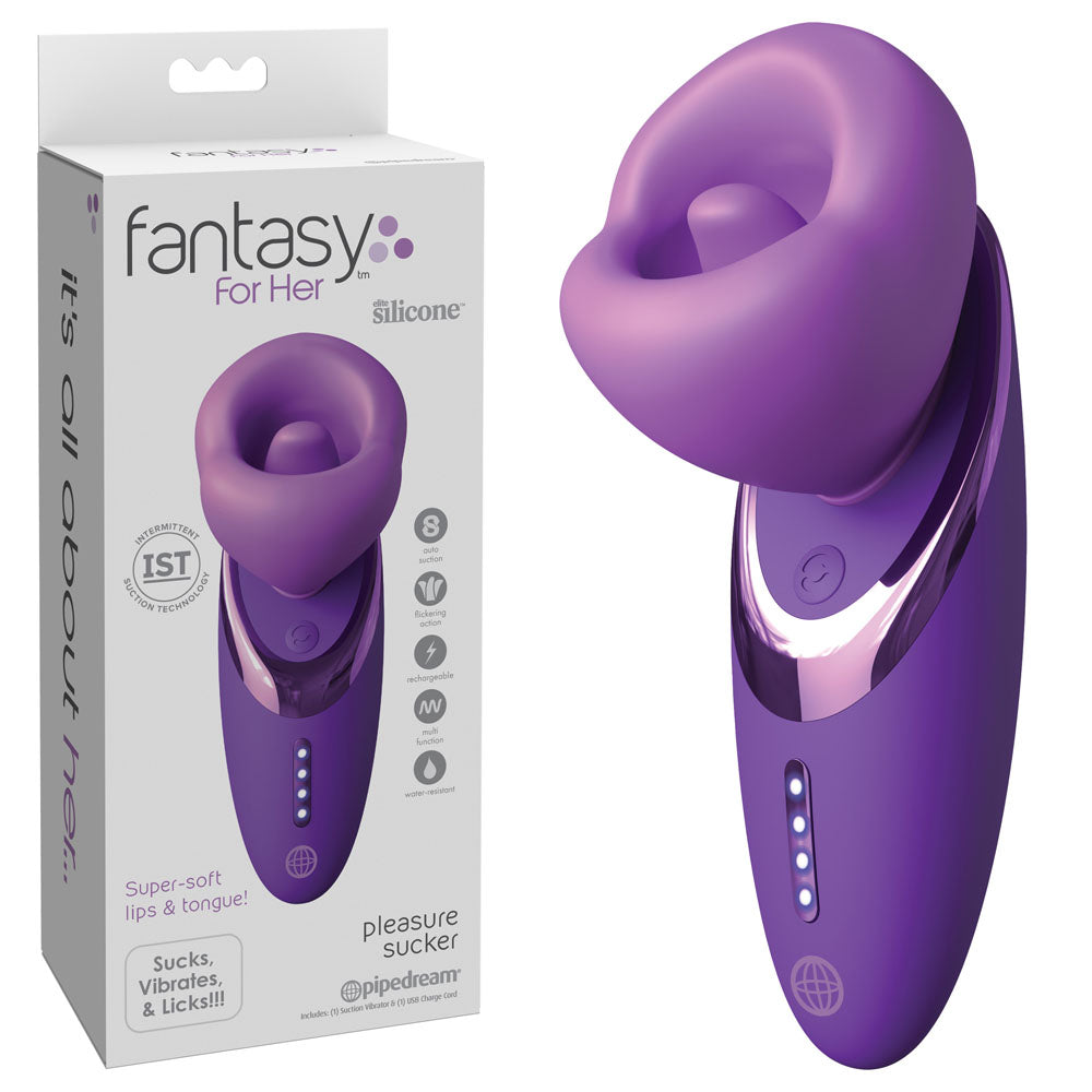 Fantasy For Her Pleasure Sucker - Purple USB Rechargeable Sucking, Licking & Vibrating Stimulator Pipedream